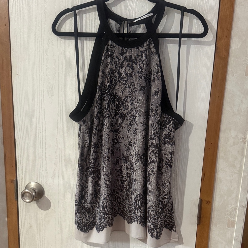 T Tahari Black and Gray Patterned Blouse